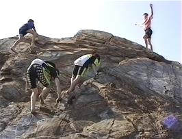 Rock climbing at Hemmick Beach